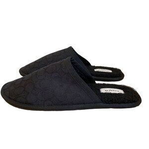 Coach Black monogram Fabric Slippers Unisex Soft Fleece Lining Cozy Comfort size
